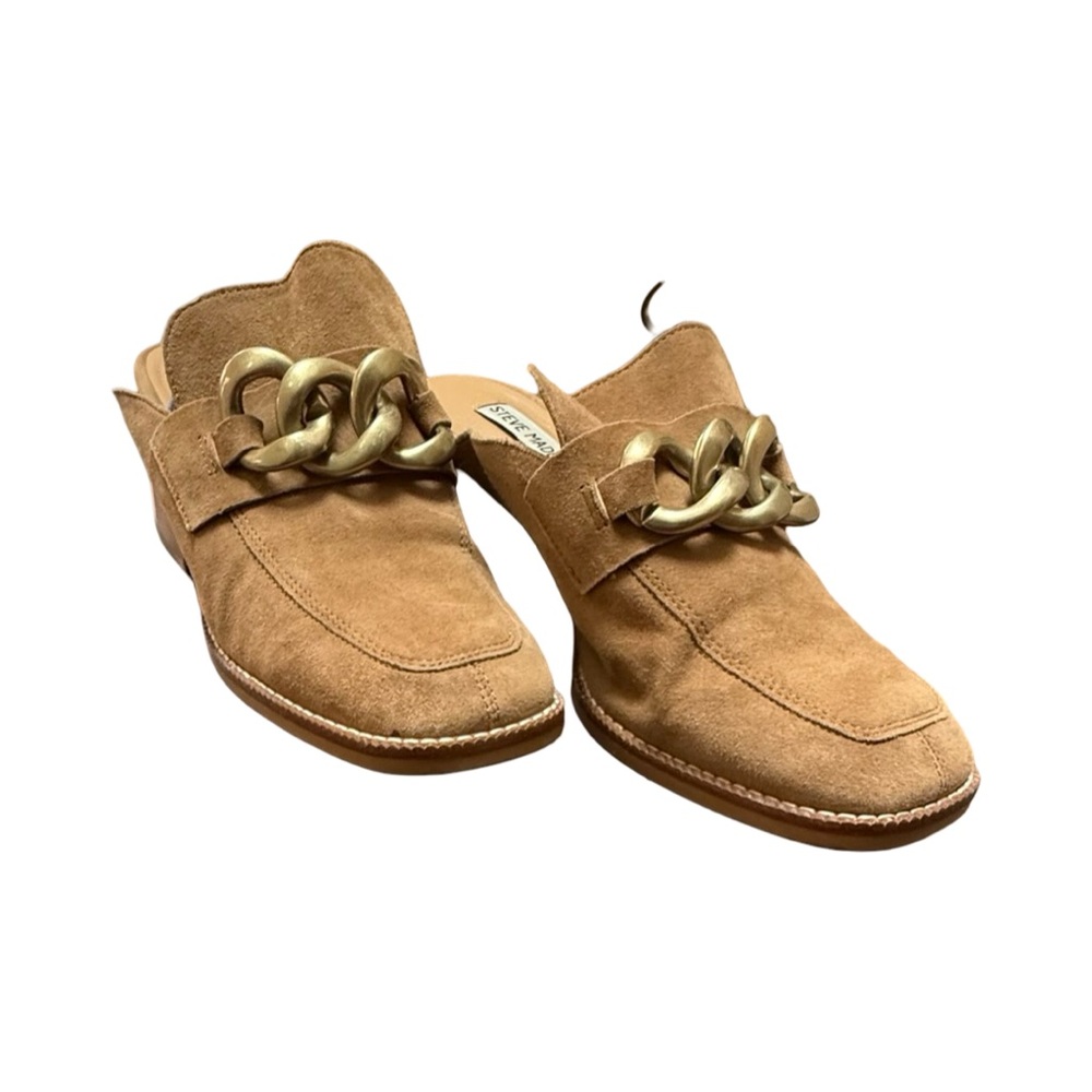 Steve Madden Brown Suede Mules with Gold Chain - Picture 4 of 12